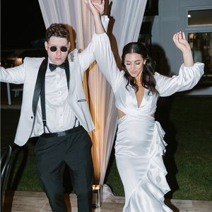 MAC DUGGAL CUT OUT ASYMMETRICAL RUFFLED GOWN- THE BRIDAL EDIT